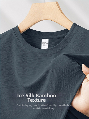 Ανδρική κοντομάνικη μπλούζα από ice silk με υφή μπαμπού, γρήγορο στέγνωμα, ελαφριά βάση για άθληση