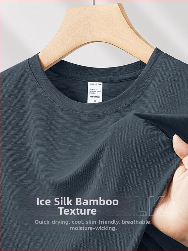 Ανδρική κοντομάνικη μπλούζα από ice silk με υφή μπαμπού, γρήγορο στέγνωμα, ελαφριά βάση για άθληση