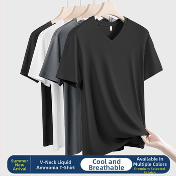 Ανδρικό καλοκαιρινό T‑shirt με κοντό μανίκι και V‑λαιμό, διαπνέον και λεπτό μείγμα βαμβακιού-πολυεστέρα, βασικό ρούχο για αθλητικές δραστηριότητες