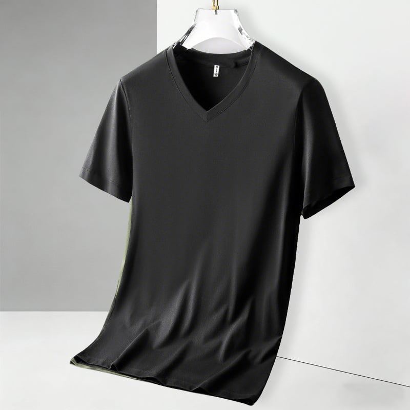 Ανδρικό καλοκαιρινό T‑shirt με κοντό μανίκι και V‑λαιμό, διαπνέον και λεπτό μείγμα βαμβακιού-πολυεστέρα, βασικό ρούχο για αθλητικές δραστηριότητες