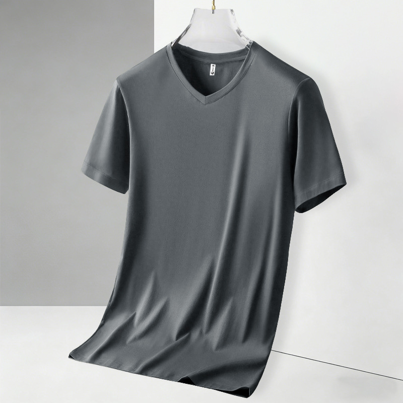 Ανδρικό καλοκαιρινό T‑shirt με κοντό μανίκι και V‑λαιμό, διαπνέον και λεπτό μείγμα βαμβακιού-πολυεστέρα, βασικό ρούχο για αθλητικές δραστηριότητες