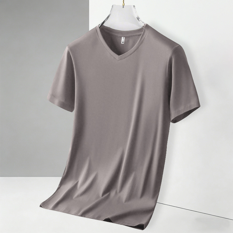 Ανδρικό καλοκαιρινό T‑shirt με κοντό μανίκι και V‑λαιμό, διαπνέον και λεπτό μείγμα βαμβακιού-πολυεστέρα, βασικό ρούχο για αθλητικές δραστηριότητες