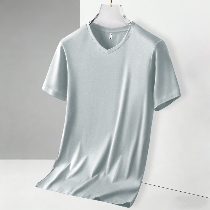 Ανδρικό καλοκαιρινό T‑shirt με κοντό μανίκι και V‑λαιμό, διαπνέον και λεπτό μείγμα βαμβακιού-πολυεστέρα, βασικό ρούχο για αθλητικές δραστηριότητες