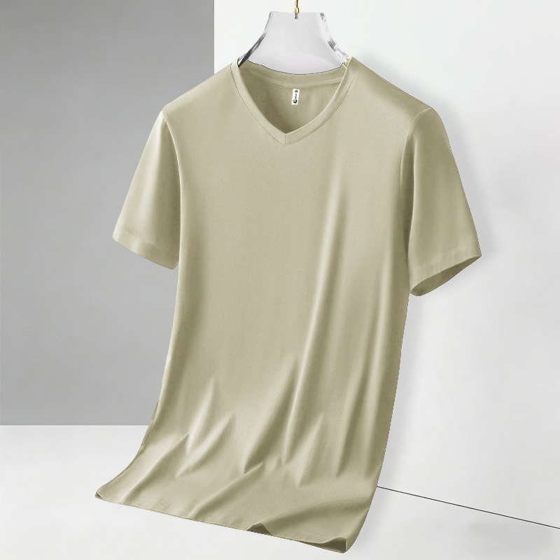 Ανδρικό καλοκαιρινό T‑shirt με κοντό μανίκι και V‑λαιμό, διαπνέον και λεπτό μείγμα βαμβακιού-πολυεστέρα, βασικό ρούχο για αθλητικές δραστηριότητες