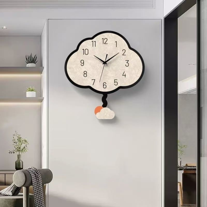 Ceas de perete cu design inspirat de nori, cuarț, funcționare silențioasă, stil modern minimalist, artă de perete pentru sufragerie