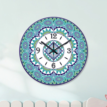 Ceas de perete cu mandală marocană, 12 inch, sticlă securizată, mișcare silențioasă, decor pentru living