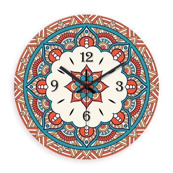 Ceas de perete cu mandală marocană, 12 inch, sticlă securizată, mișcare silențioasă, decor pentru living