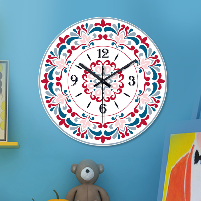 Ceas de perete cu mandală marocană, 12 inch, sticlă securizată, mișcare silențioasă, decor pentru living