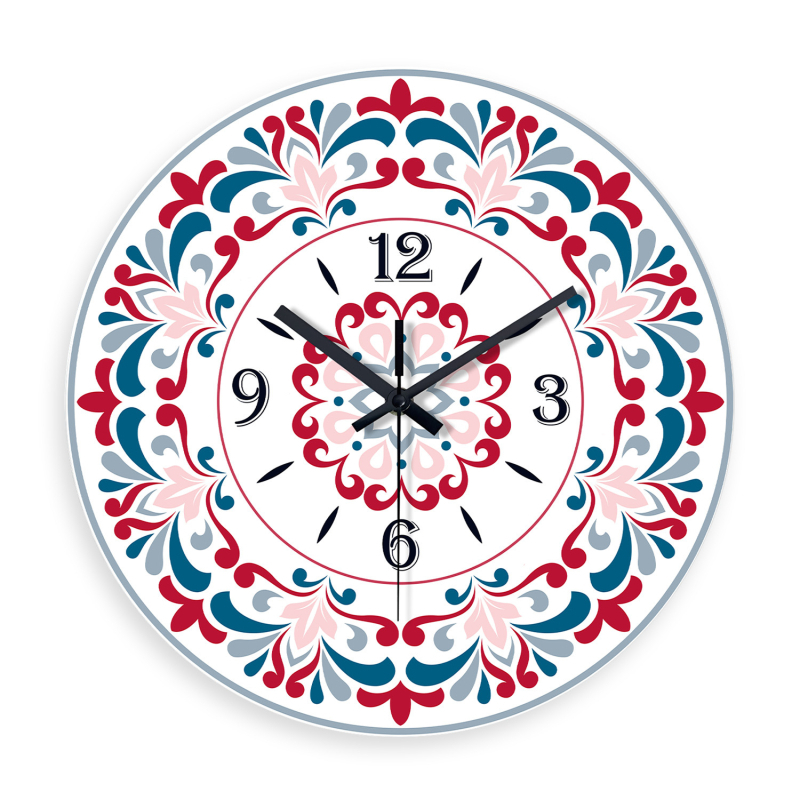 Ceas de perete cu mandală marocană, 12 inch, sticlă securizată, mișcare silențioasă, decor pentru living
