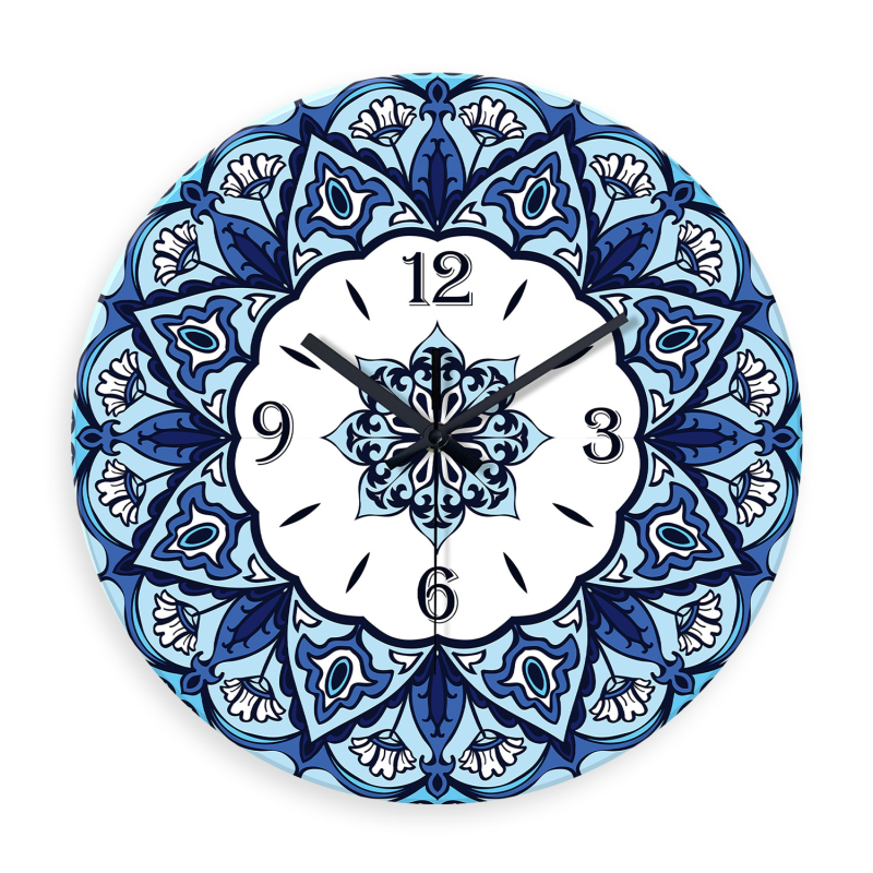Ceas de perete cu mandală marocană, 12 inch, sticlă securizată, mișcare silențioasă, decor pentru living
