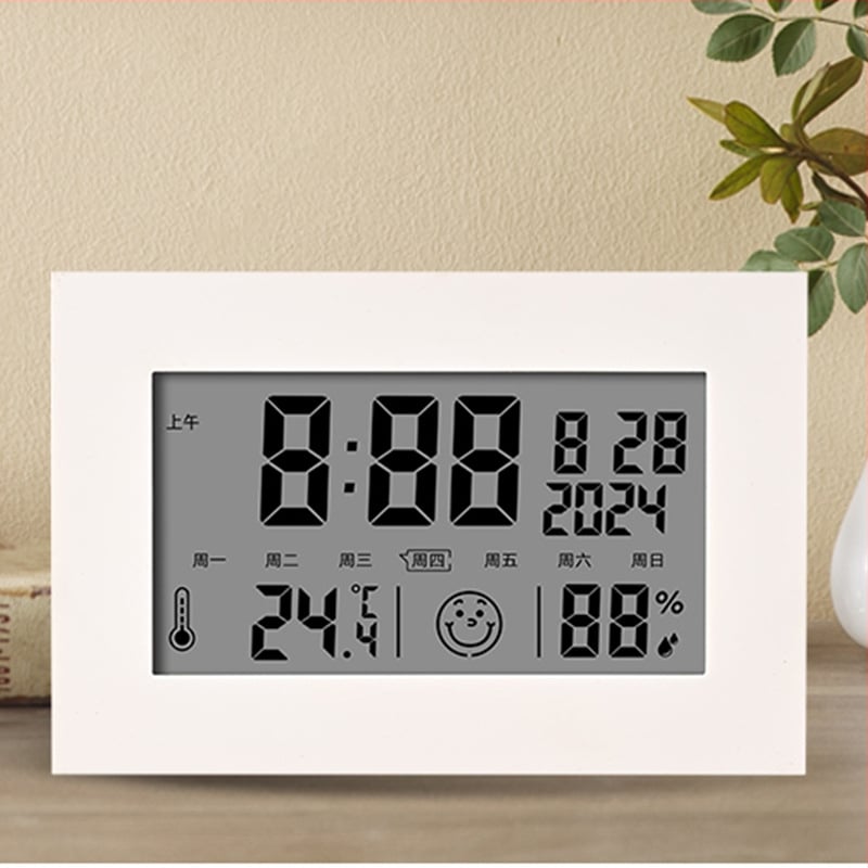 Ceas de birou LCD multifuncțional cu termometru și higrometru, calendar, alarmă, afișaj 24 de ore