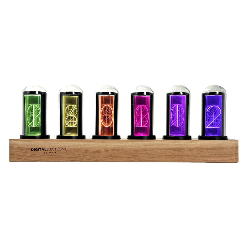 Ceas digital LED cu tub Nixie pseudo, RGB colorat, stil cyberpunk, pentru decor pe desktop PC de gaming
