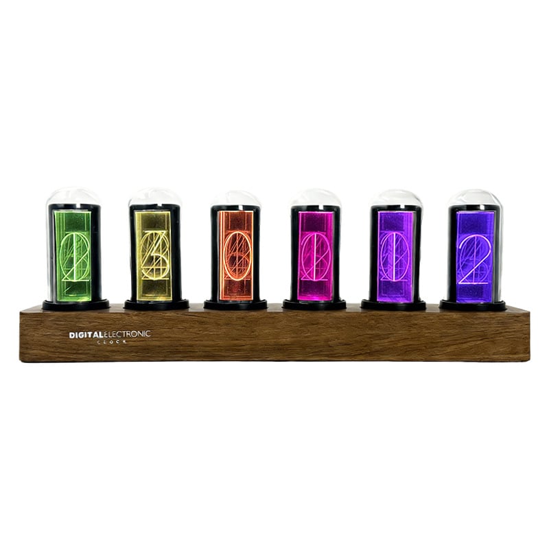 Ceas digital LED cu tub Nixie pseudo, RGB colorat, stil cyberpunk, pentru decor pe desktop PC de gaming