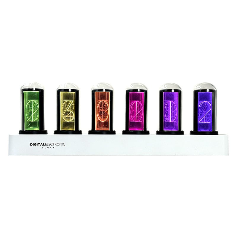 Ceas digital LED cu tub Nixie pseudo, RGB colorat, stil cyberpunk, pentru decor pe desktop PC de gaming