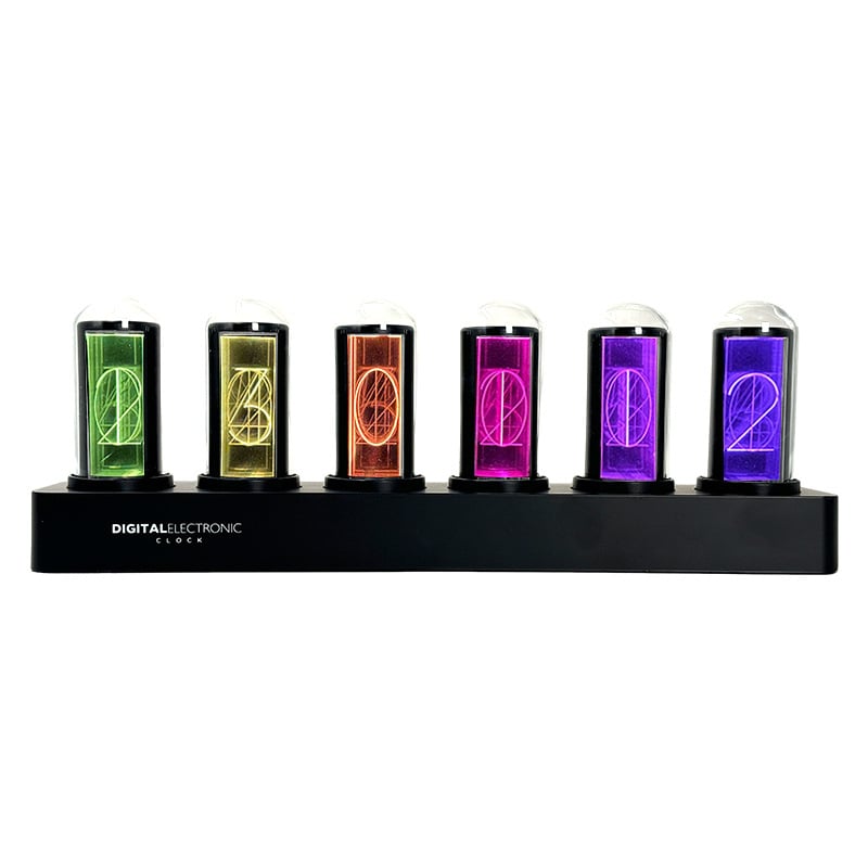 Ceas digital LED cu tub Nixie pseudo, RGB colorat, stil cyberpunk, pentru decor pe desktop PC de gaming