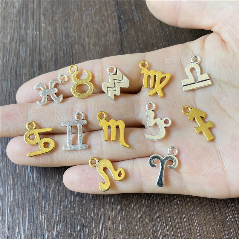 12 ζώδια μίνι μενταγιόν για DIY βραχιόλι με χάντρες και κολιέ, συνδετικά εξαρτήματα από κράμα