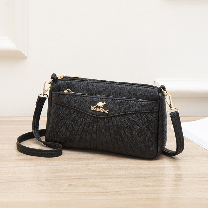 Γυναικεία crossbody τσάντα από μαλακό δέρμα, μικρός τετράγωνος σχεδιασμός, με πολλές θήκες