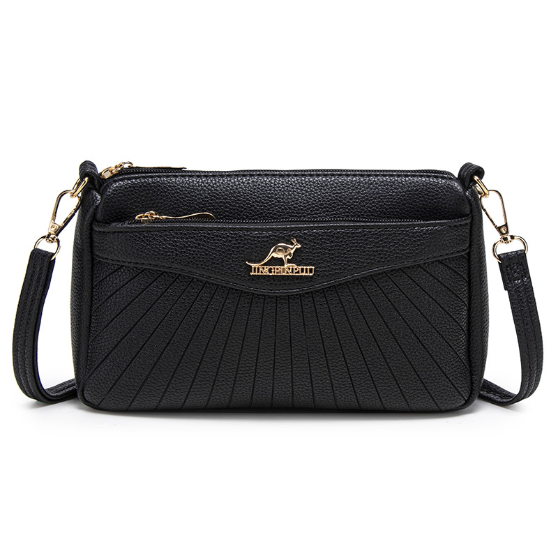 Γυναικεία crossbody τσάντα από μαλακό δέρμα, μικρός τετράγωνος σχεδιασμός, με πολλές θήκες