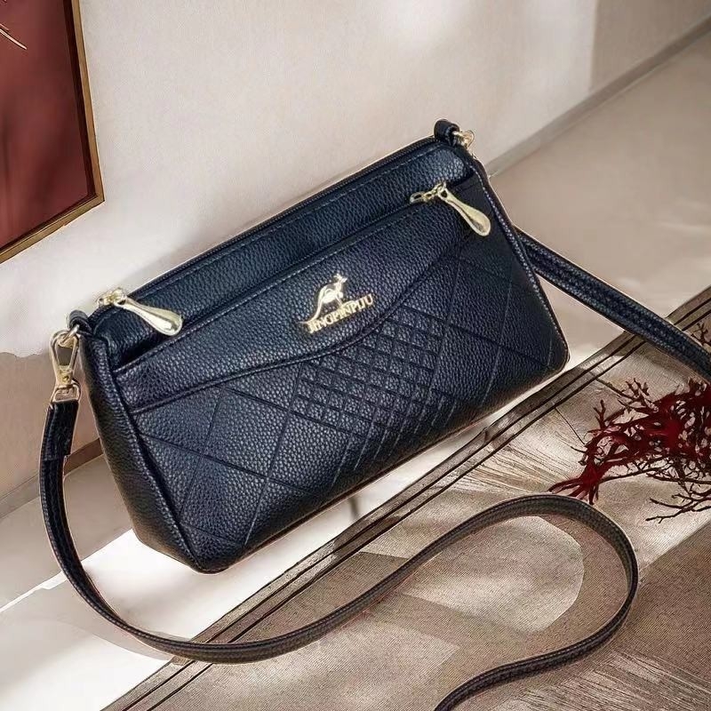 Γυναικεία crossbody τσάντα από μαλακό δέρμα, μικρός τετράγωνος σχεδιασμός, με πολλές θήκες