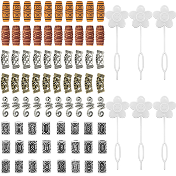 Σετ DIY μαλλιών για περούκα και πλέξεις με μεταλλικές χάντρες, χάντρες από τεχνητό ξύλο, καμπύλα σωληνάκια από κράμα, χάντρες με βίκινγκ ρούνοι για τα μαλλιά