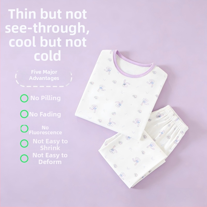 Detská letná súprava oblečenia na doma z lyocellu s antibakteriálnou látkou, ľahká, 3/4 rukávové capri pyžamo, kreslená potlač, unisex