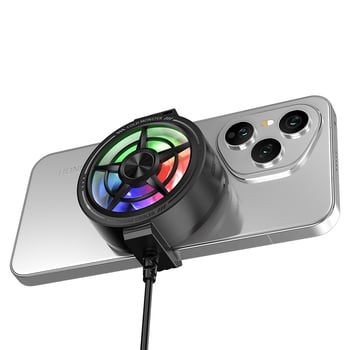 S60 okostelefon hűtő nagy ventillátorral, jégszerű légáramlattal, színes világítással, hátlapi csíptető, USB-A tápegység