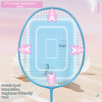 Badmintonová raketa, ultraľahký karbónový jednodielny rám, 4U, veľký sweet spot, svetločerešňovo ružová a jasne nebesky modrá, prispôsobenie loga