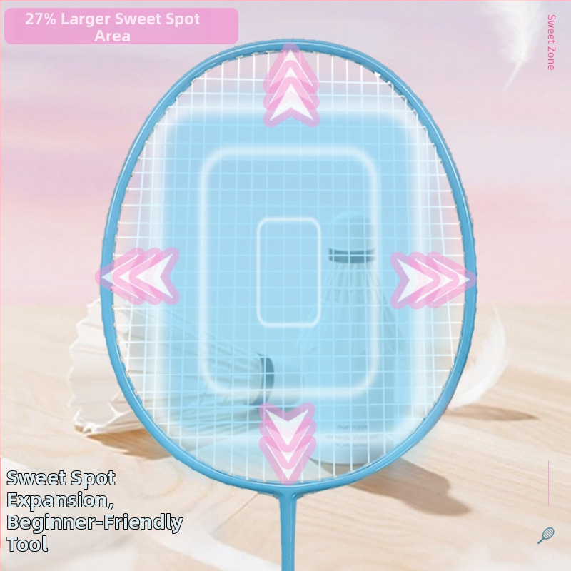 Badmintonová raketa, ultraľahký karbónový jednodielny rám, 4U, veľký sweet spot, svetločerešňovo ružová a jasne nebesky modrá, prispôsobenie loga
