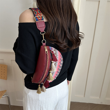 Γυναικεία τσάντα σε εθνο-στυλ, ώμου/ crossbody με φούντες, μικρή τσάντα, 2026 άνοιξη-καλοκαίρι