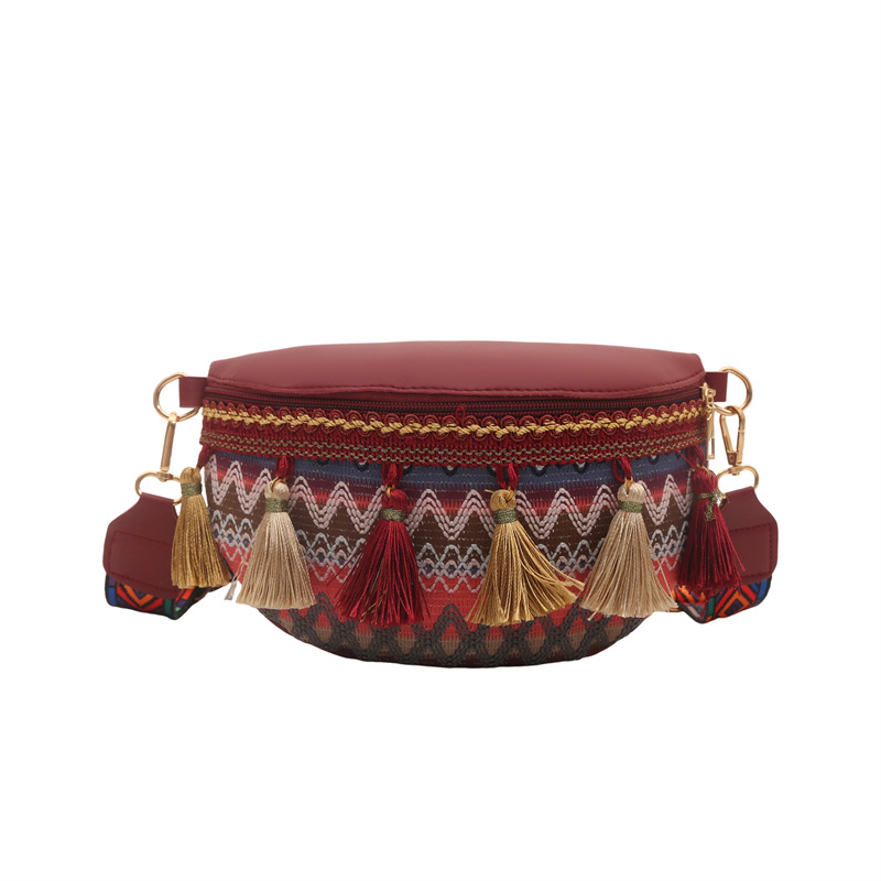 Γυναικεία τσάντα σε εθνο-στυλ, ώμου/ crossbody με φούντες, μικρή τσάντα, 2026 άνοιξη-καλοκαίρι