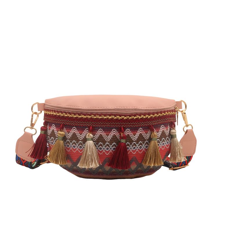 Γυναικεία τσάντα σε εθνο-στυλ, ώμου/ crossbody με φούντες, μικρή τσάντα, 2026 άνοιξη-καλοκαίρι