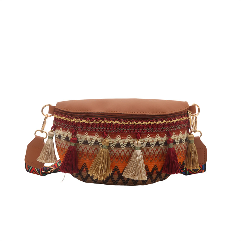 Γυναικεία τσάντα σε εθνο-στυλ, ώμου/ crossbody με φούντες, μικρή τσάντα, 2026 άνοιξη-καλοκαίρι