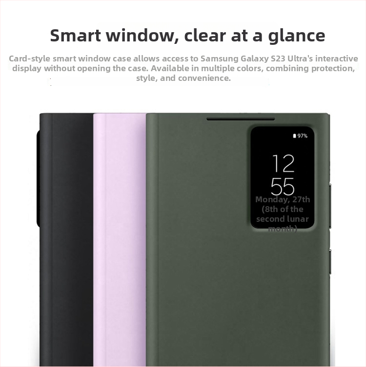Inteligentné okienko s priehradkou na kartu pre Samsung Galaxy S23 Ultra s plným krytím – Sleep Chip 23