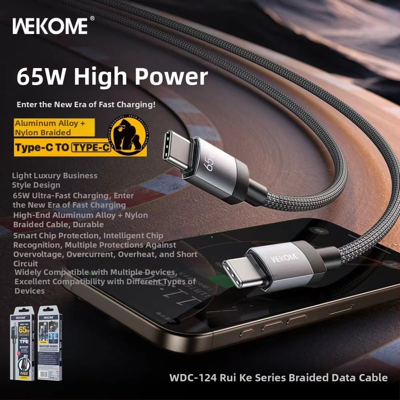 Wekome 65W brzo punjenje, pleteni USB-C kabel s zaštitom pametnog čipa za Apple i Huawei uređaje