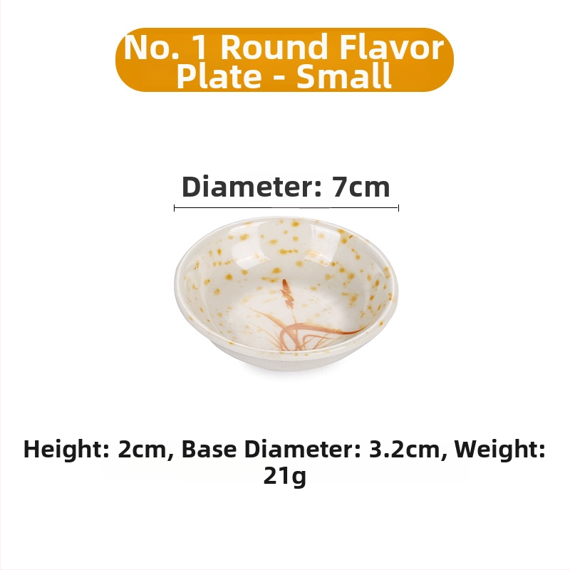 Sada riadu z melamínu s kvetinovým vzorom A5, porcelánový vzhľad, priemer 14 cm; obsahuje misku na omáčku, misku na ocot, misku na olej, tanier na občerstvenie a malú ochutnávaciu misku