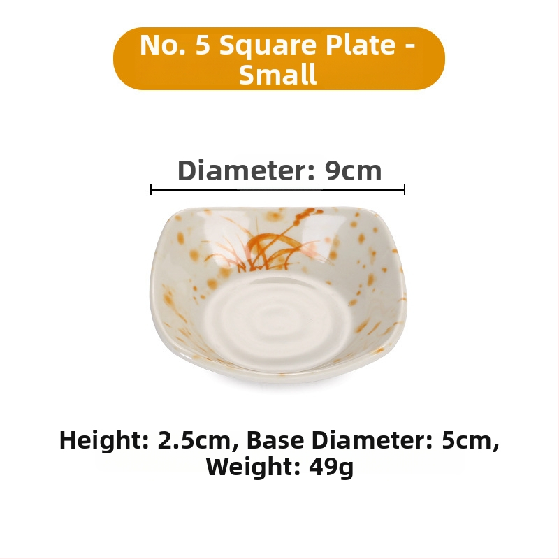 Sada riadu z melamínu s kvetinovým vzorom A5, porcelánový vzhľad, priemer 14 cm; obsahuje misku na omáčku, misku na ocot, misku na olej, tanier na občerstvenie a malú ochutnávaciu misku