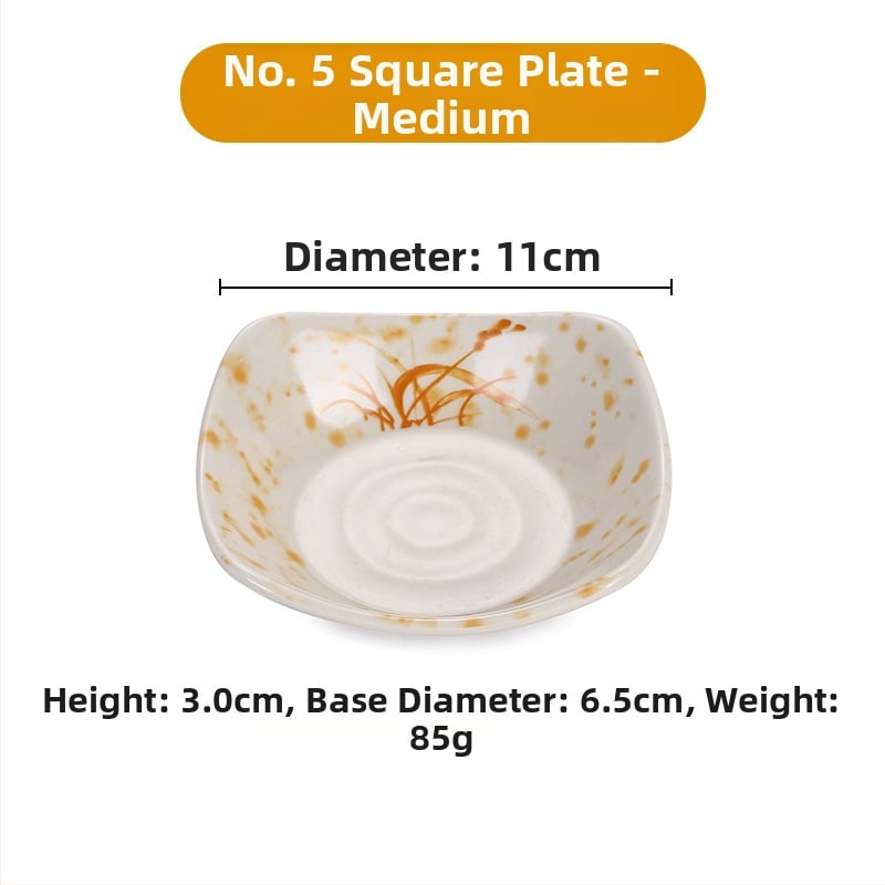 Sada riadu z melamínu s kvetinovým vzorom A5, porcelánový vzhľad, priemer 14 cm; obsahuje misku na omáčku, misku na ocot, misku na olej, tanier na občerstvenie a malú ochutnávaciu misku