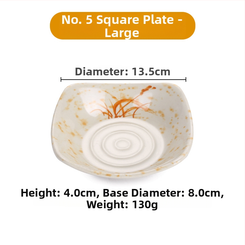 Sada riadu z melamínu s kvetinovým vzorom A5, porcelánový vzhľad, priemer 14 cm; obsahuje misku na omáčku, misku na ocot, misku na olej, tanier na občerstvenie a malú ochutnávaciu misku
