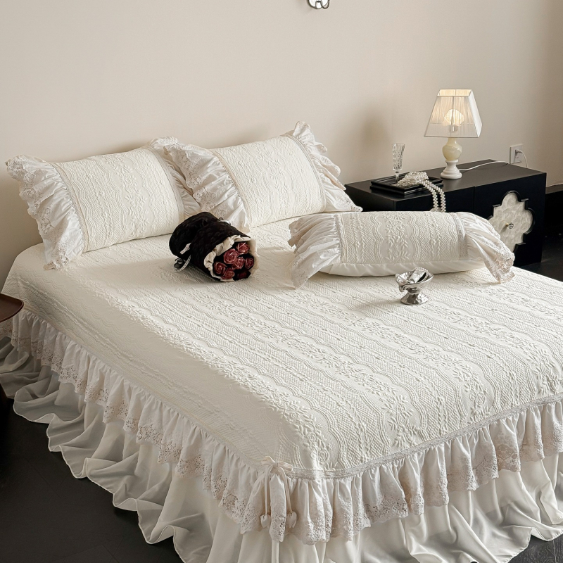 Γαλλικού στυλ ρετρό Ice Silk Jacquard μάτ με 3D υφή και δαντελωτή φούστα κρεβατιού σε στυλ πριγκίπισσας, για κρεβάτι 1,8 m