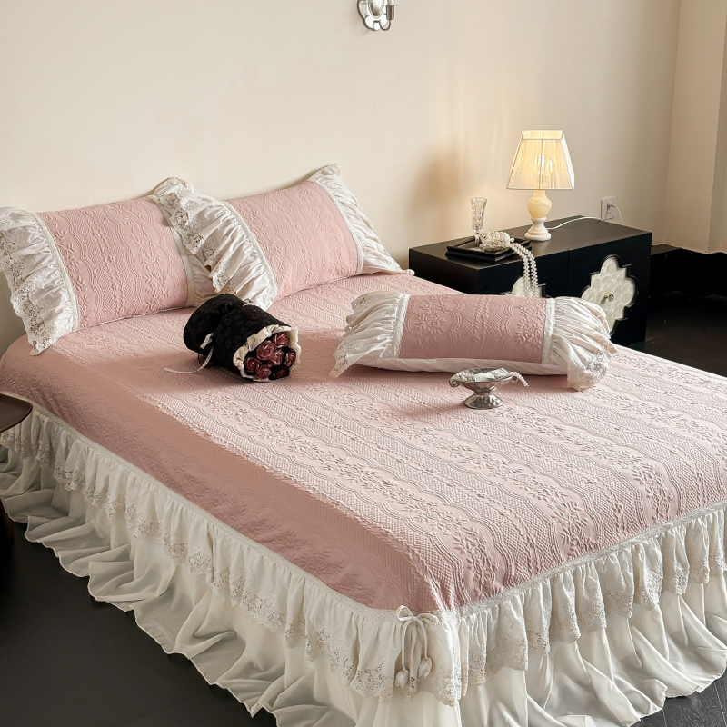 Γαλλικού στυλ ρετρό Ice Silk Jacquard μάτ με 3D υφή και δαντελωτή φούστα κρεβατιού σε στυλ πριγκίπισσας, για κρεβάτι 1,8 m