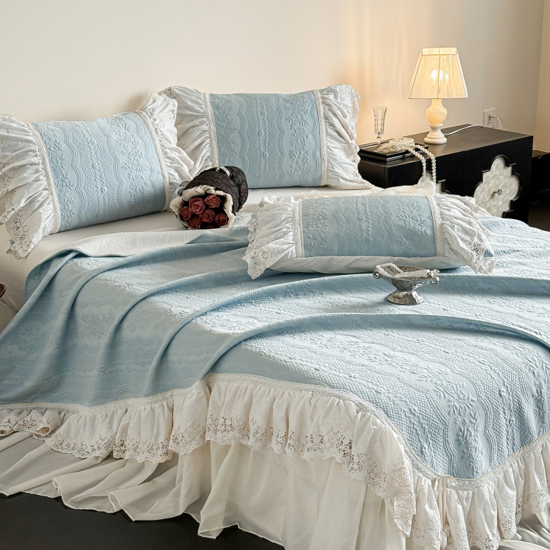 Γαλλικού στυλ ρετρό Ice Silk Jacquard μάτ με 3D υφή και δαντελωτή φούστα κρεβατιού σε στυλ πριγκίπισσας, για κρεβάτι 1,8 m