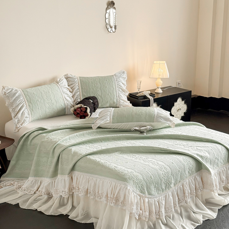 Γαλλικού στυλ ρετρό Ice Silk Jacquard μάτ με 3D υφή και δαντελωτή φούστα κρεβατιού σε στυλ πριγκίπισσας, για κρεβάτι 1,8 m