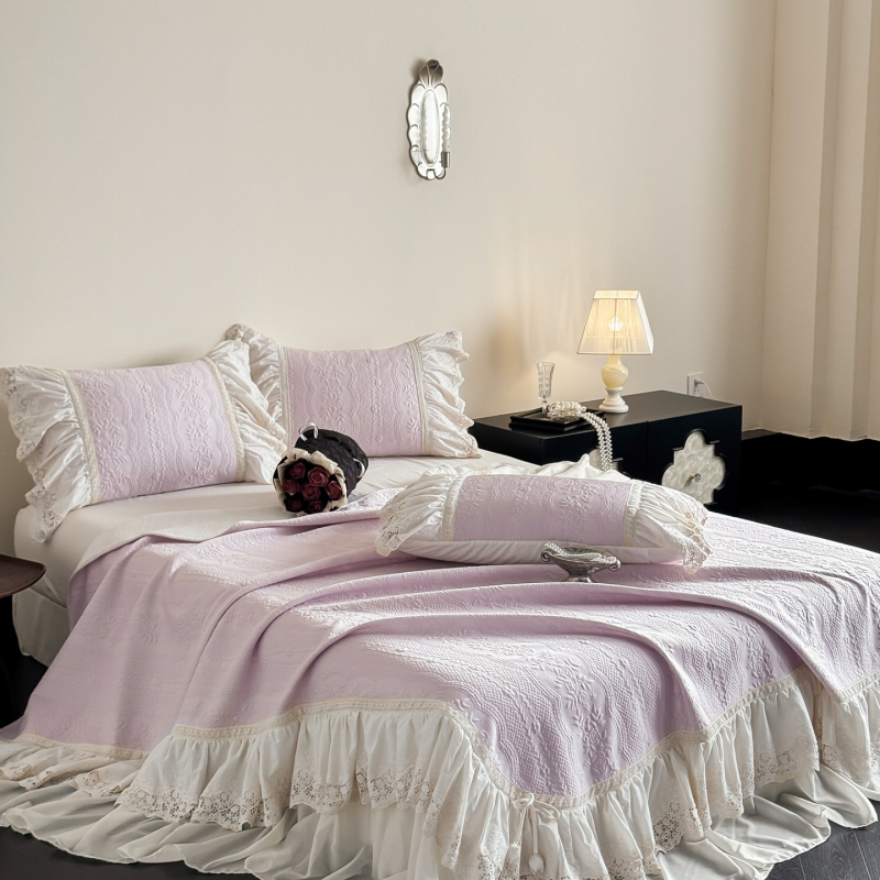 Γαλλικού στυλ ρετρό Ice Silk Jacquard μάτ με 3D υφή και δαντελωτή φούστα κρεβατιού σε στυλ πριγκίπισσας, για κρεβάτι 1,8 m