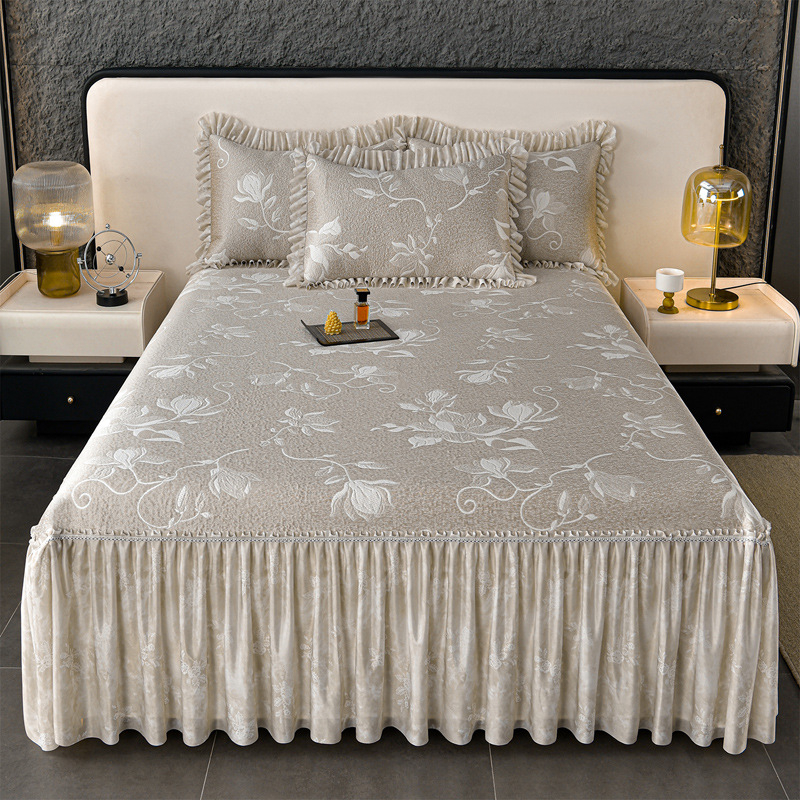 Τριμελές σετ πολυμερούς ψύξης από ύφασμα ice-silk, παχυσμένο, πλένεται στο πλυντήριο, στυλ φούστα κρεβατιού