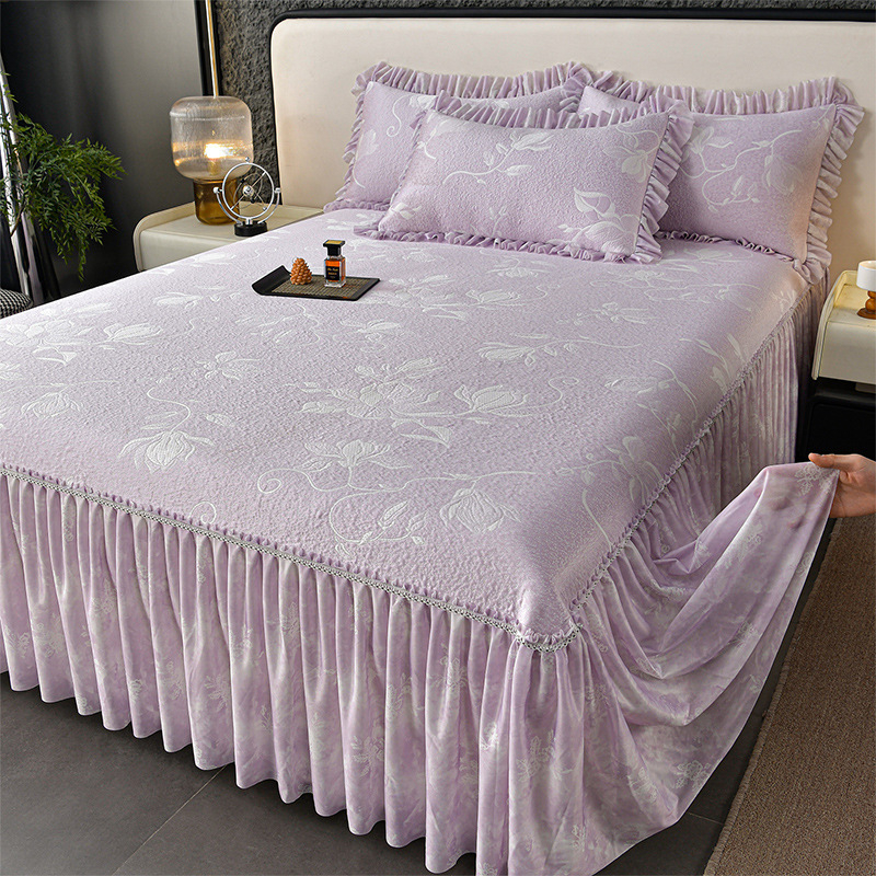 Τριμελές σετ πολυμερούς ψύξης από ύφασμα ice-silk, παχυσμένο, πλένεται στο πλυντήριο, στυλ φούστα κρεβατιού
