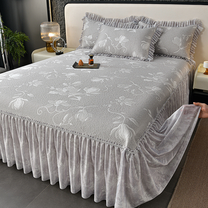 Τριμελές σετ πολυμερούς ψύξης από ύφασμα ice-silk, παχυσμένο, πλένεται στο πλυντήριο, στυλ φούστα κρεβατιού