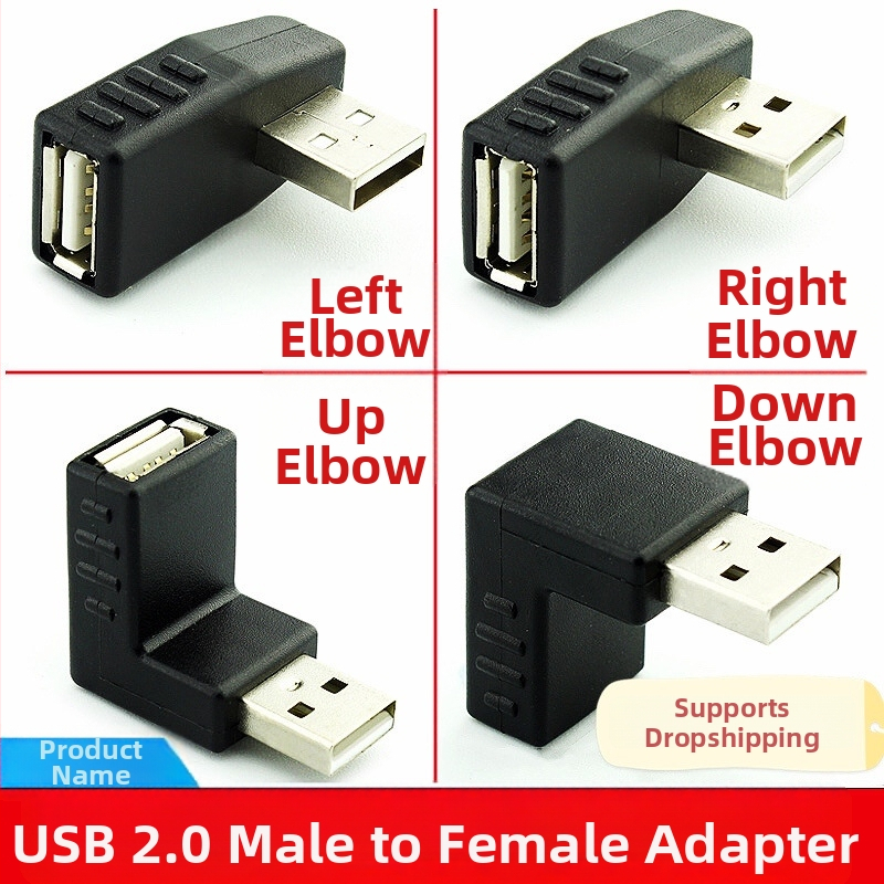 Adaptér USB 2.0 A-samec na A-samica, pravouhlé predĺženie o 90 stupňov