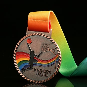 Személyre szabott aranyozott fémmedálok kosárlabdára, maratonra, futásra, görkorcsolyázásra, tollaslabdára és nyári tábor emlékére
