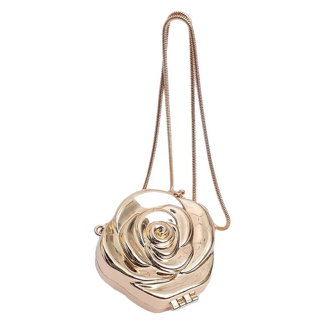 Μεταλλική τσάντα με καμέλια, μίνι βραδινή crossbody clutch