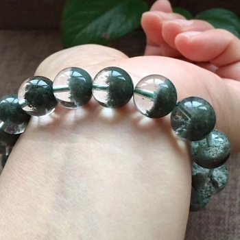 Brățară din cuarț verde fantom natural din Brazilia, pentru bărbați și femei, unisex, mărgele de 20 mm